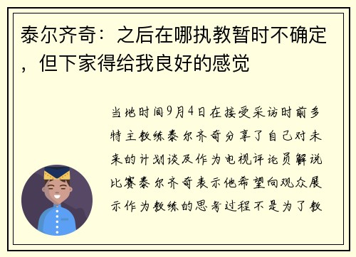 泰尔齐奇：之后在哪执教暂时不确定，但下家得给我良好的感觉